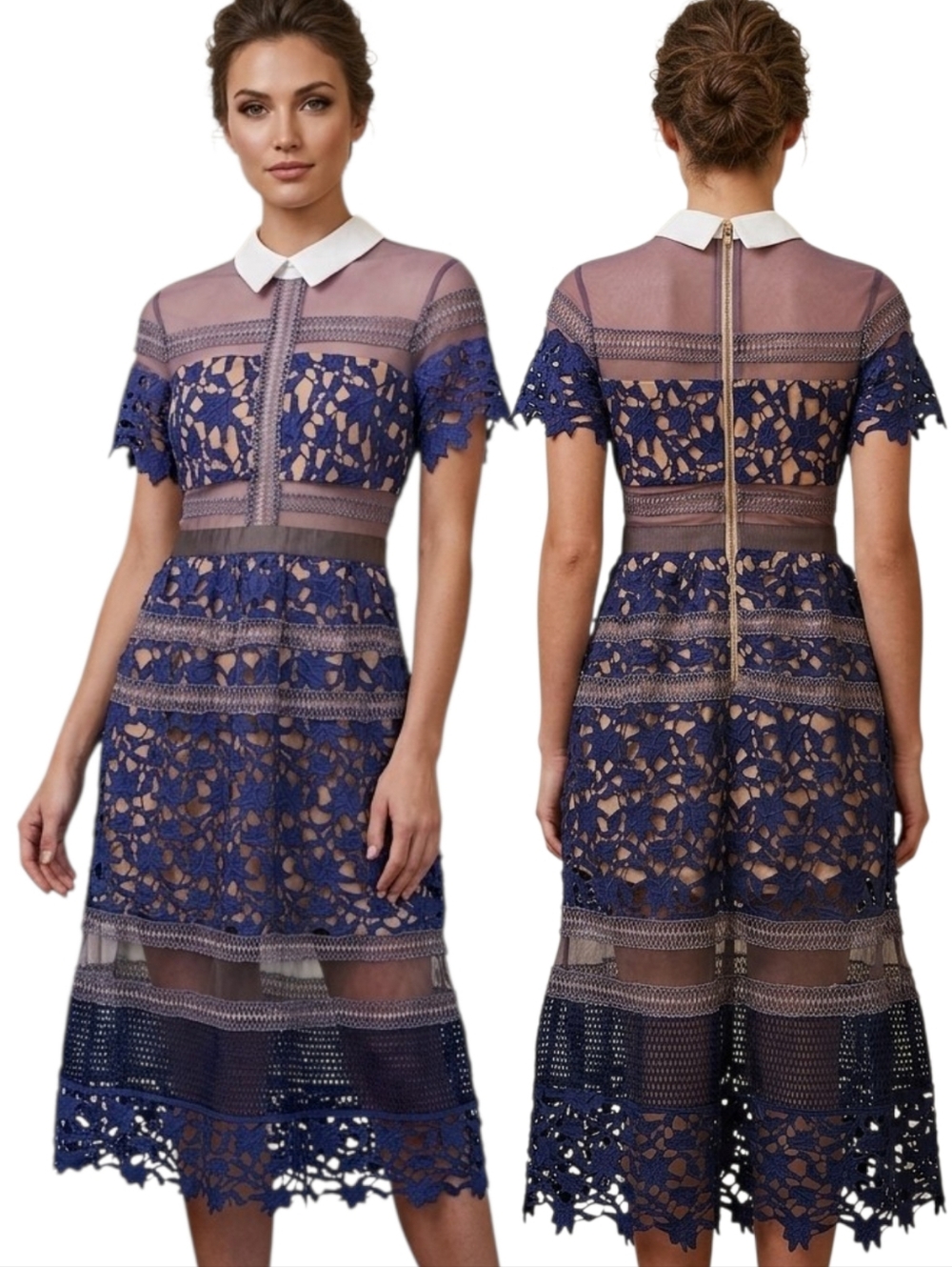 ROSELANI Lace & Mesh Knee-length Cocktail Dress - Size XS